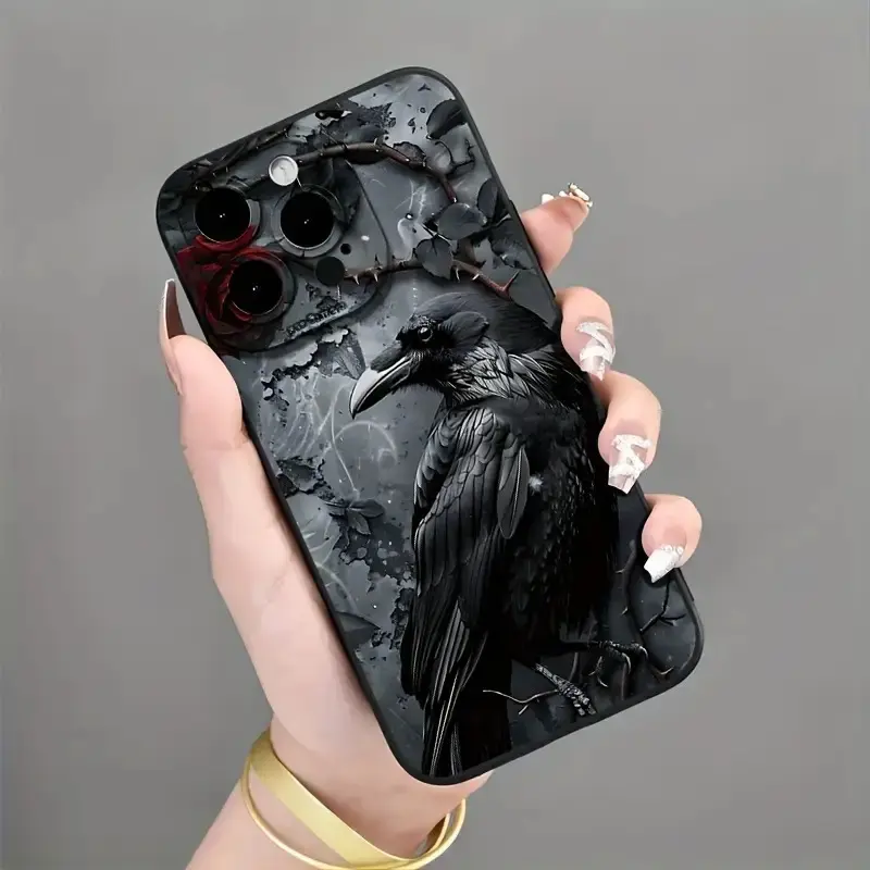 Black Crow Bird Pattern Flexible TPU Smartphone Casing - Heavy-Duty Protective Flexible Shell for iPhone 11-17 Pro Max, 15 Plus, 16 Plus, Shockproof Creative Mobile Phone Accessory Gift