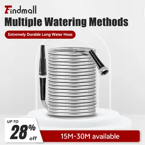 findmall 25/50/75/100FT Stainless Steel Metal Garden Water Hose Pipe Flexible With Nozzle