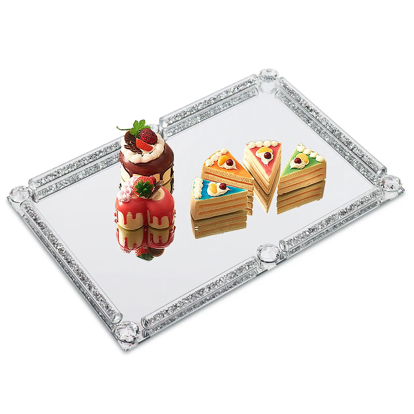 Silver Mirror Finish Tropical Eco-Friendly Rectangle Glass Vanity Tray - 30 x 20 x 3 cm Mirrored Bottom Organizer for Beauty, Dining Room Daily Use, Home Bathroom Supplies, Birthday Gift Item