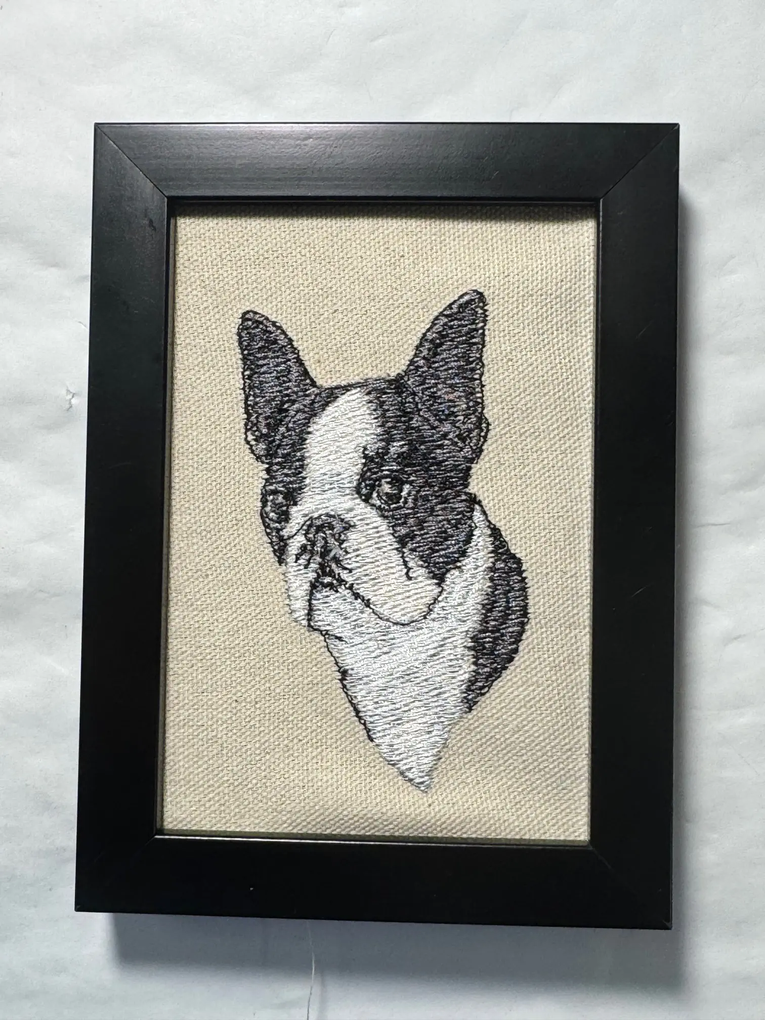 Machine-Embroidered Boston Terrier Framed Home Decor Plaque - Customizable Animal Wall Art Decoration, Tabletop Display for Home-Office, Other Dog Breeds & Designs Available