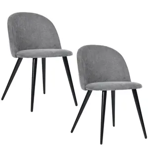 2Pack Romantic Vintage Side Dining Chair - Rustic Fabric Upholstered Seat with Black Metal Legs for Elegant Home Decor