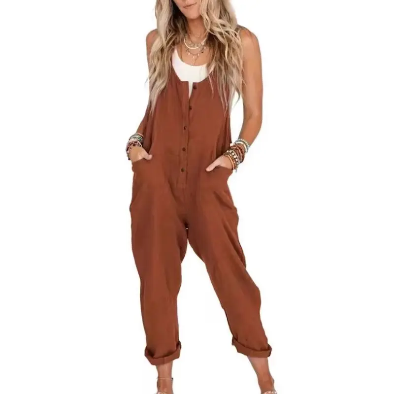 2026 New Style Casual Loose Fashion Jumpsuit for Women, Solid Color with Pockets and Zipper Overalls