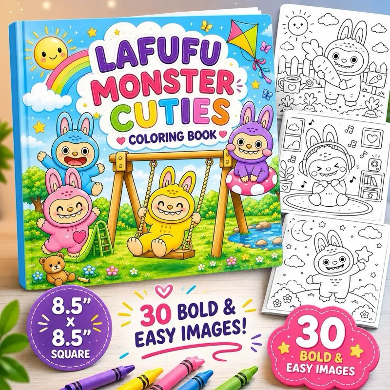 Lafufu Monster Cuties Coloring Book: 30 Bold & Easy Coloring Pages | For Kids & Adults