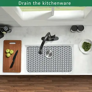 Kitchen Sink Silicone Protection Pad, Durable Splash Proof Silicone Mat, Fits Farmhouse Style Stainless Steel and Tile Sinks, Rear Drain Hole Design