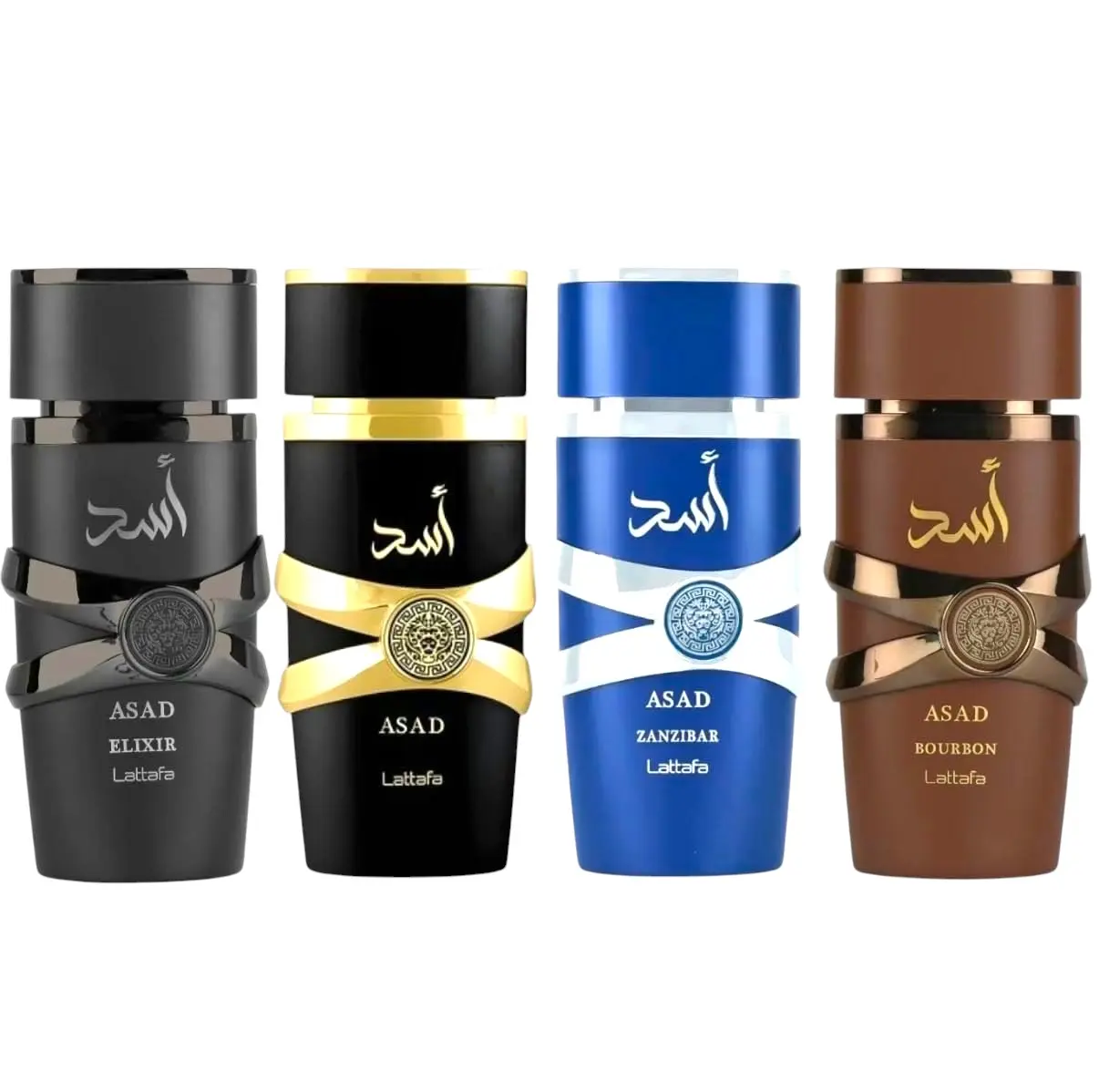 Lattafa Asad Perfume Collection, Eau De Parfum, 100 ML, 4 Variants (Asad Elixir, Asad Original, Asad Zanzibar, Asad Bourbon), Black Pepper Citrus Vanilla Notes, Men