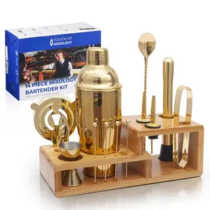 The 14-Piece Bartender Kit Making Everyone a Mixologist | Gold Stainless Steel Cocktail Shaker Set | Perfect for Home Bars & Gifts TOUCH OF MIXOLOGY