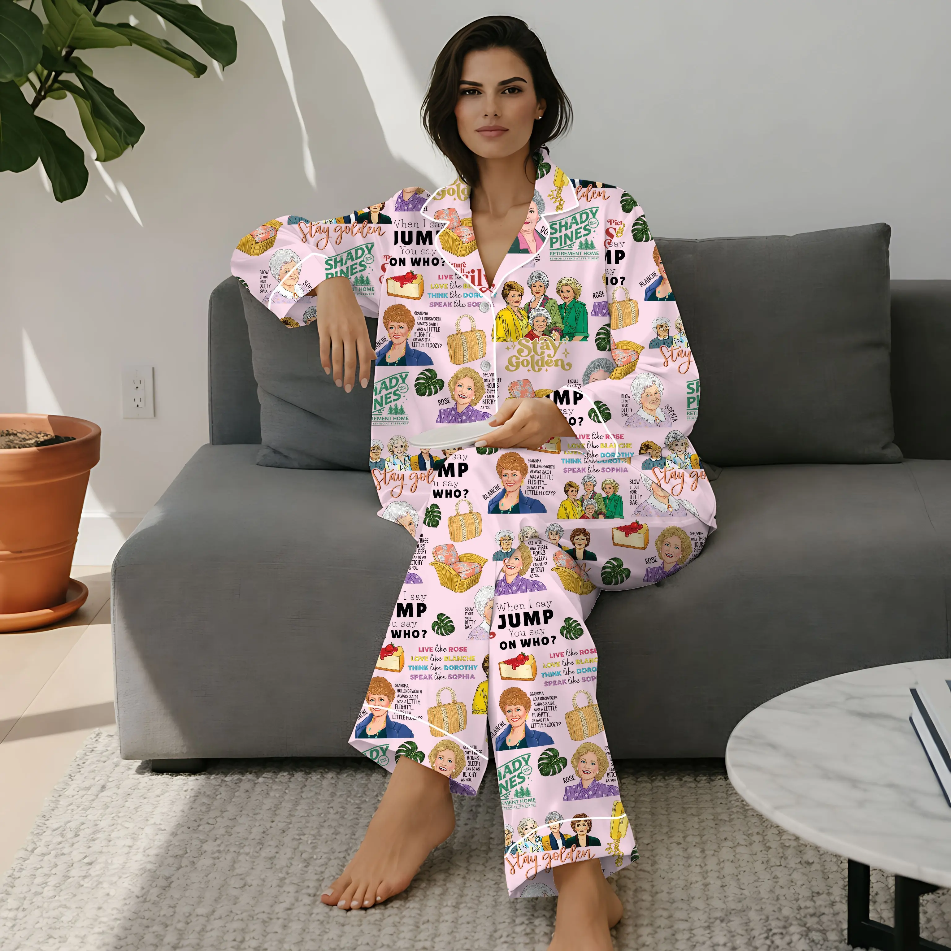Golden Girls Pajama Set, Stay Golden Sleepwear, Shady Pines Pajamas, Funny TV Show PJs, Cozy Gift for Mom, Grandma Gift Soft Elegance