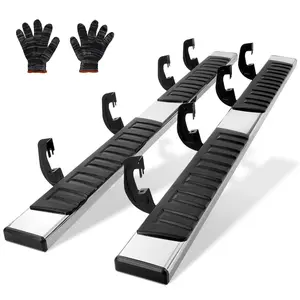 6" 201 Stainless Steel Running Boards (2-Piece Set) - 500LBS Capacity | Compatible with 2007-2018 Chevy Silverado/GMC Sierra 1500 Crew Cab, 2019 2500HD/3500HD/1500 LD (Side Steps/Nerf Bars)