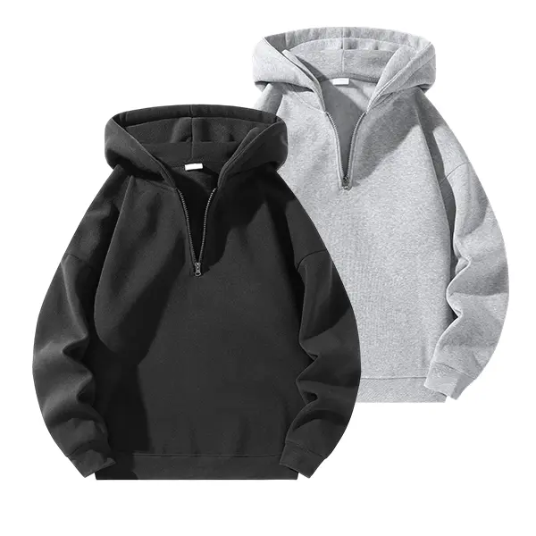 Unisex Plain Tops 2PCS Fashion Casual Sweatshirts - Half-Zip Design, Regular Fit, Drop-Shoulder Long Sleeves, Suitable for Everyday Wear, Ideal Gift for All