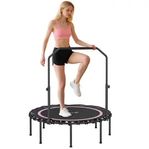 Soozier Adult Foldable Mini Trampoline, 440lbs Capacity with Adjustable Handle, Quiet Safe Bungee Rebounder for Indoor Outdoor Cardio Fitness Workouts