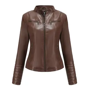 Women's Leather Jacket Spring Autumn Thin Motorcycle Jacket Short Fashion Women's Jacket