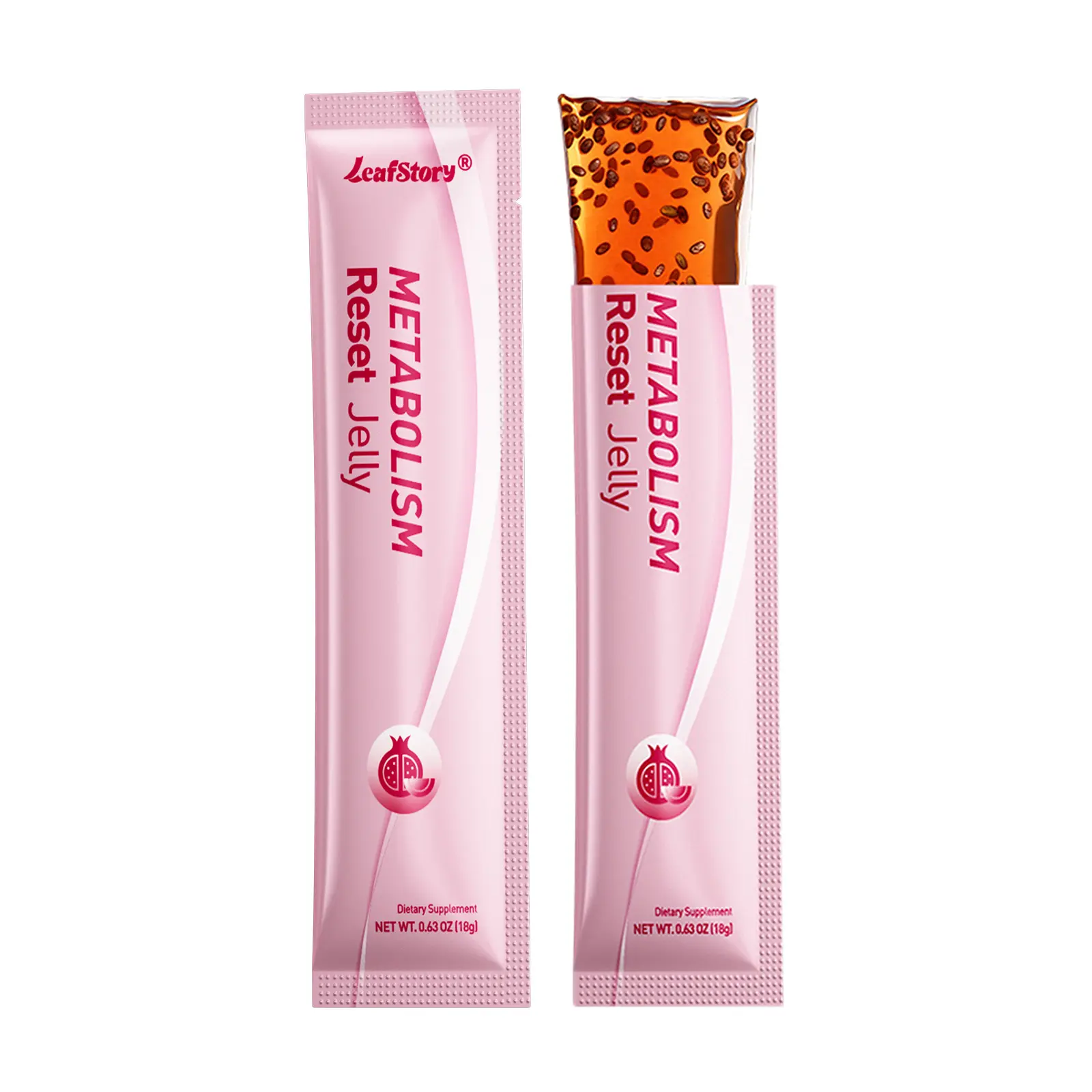 LeafStory Metabolism Reset Jelly (2 Sticks): Pomegranate Flavor, Support Metabolism & Energy, Support Digestion & Gut Health, Sugar-Free, Skin Elasticity, Hair & Nails, Gluten-Free, Non-GMO, Gelatin-Free