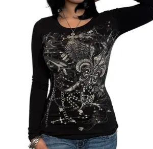 Bella Rhinestone Long Sleeve Black Cotton