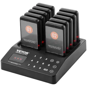 【Summervibes】VEVOR Restaurant Pager System,  , Wireless 400m Long Range Lineup Waiting Queue Signal, Guest Customer Calling Beepers with Vibration & Flashing, 10 Buzzers for Food Truck, Church, Nursery, Hospital