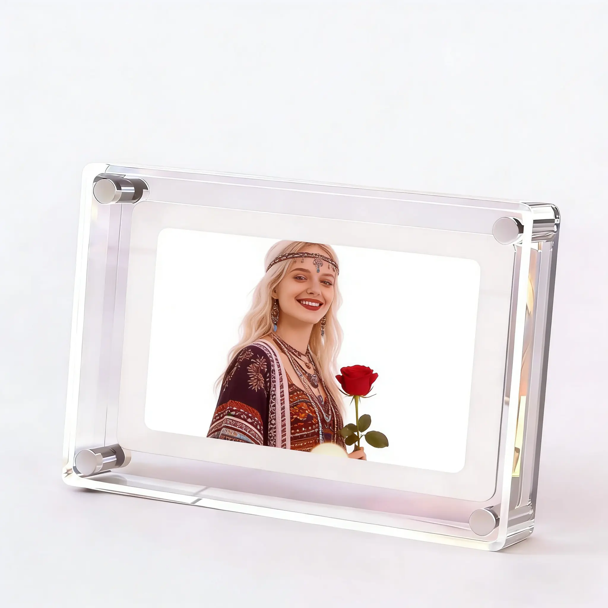 7-Inch 1920x1080 Digital Photo Frame - 8GB Storage, 1500mAh Battery, Auto-Rotate Function, Acrylic Frame Design, Customizable for Desk Display, Family Albums, Valentine's Day Gift