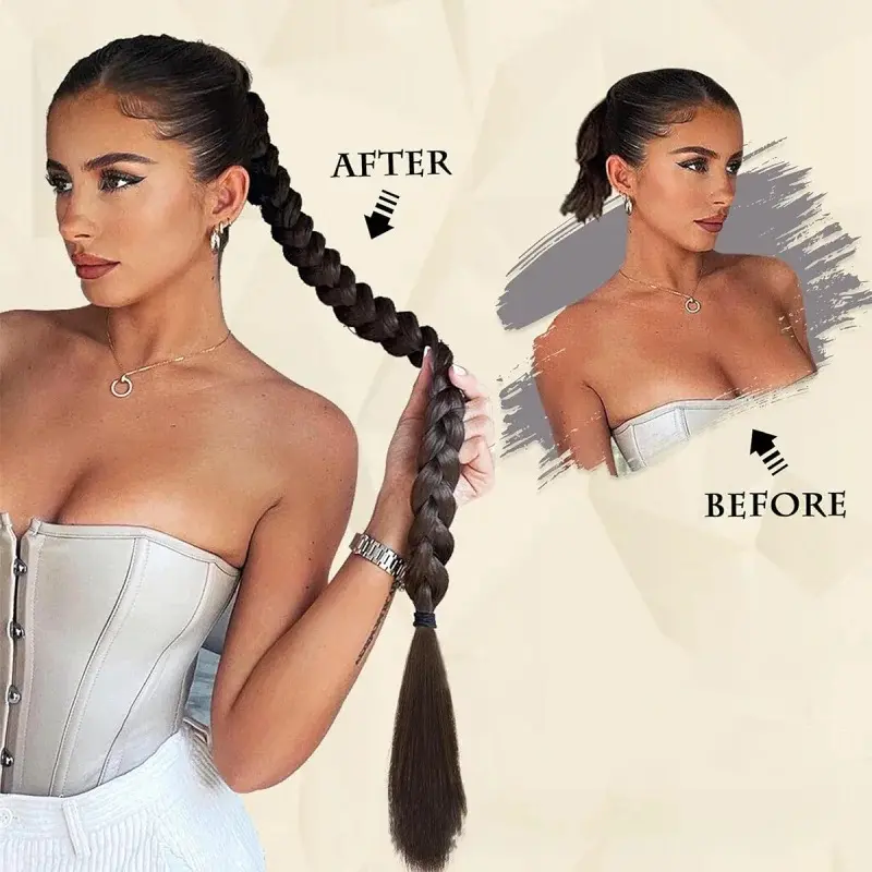 New 28 Inch Synthetic Straight Ponytail With Elastic Hair Rope Hair Extensions Fashionable For Daily Use Party Hair Accessories