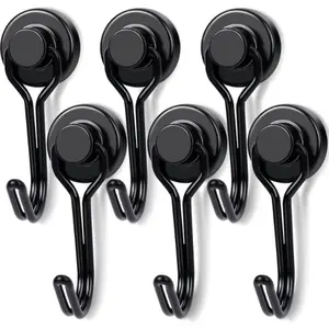 Magnetic Hooks, 30lbs+ Magnet Hook 2025 Cruise Cabin Ship Essentials Heavy Duty Strong Magnets Refrigerator Fridge Hanging for Classroom Beach Vacation Kitchen Grills Home 6pcs (Black)