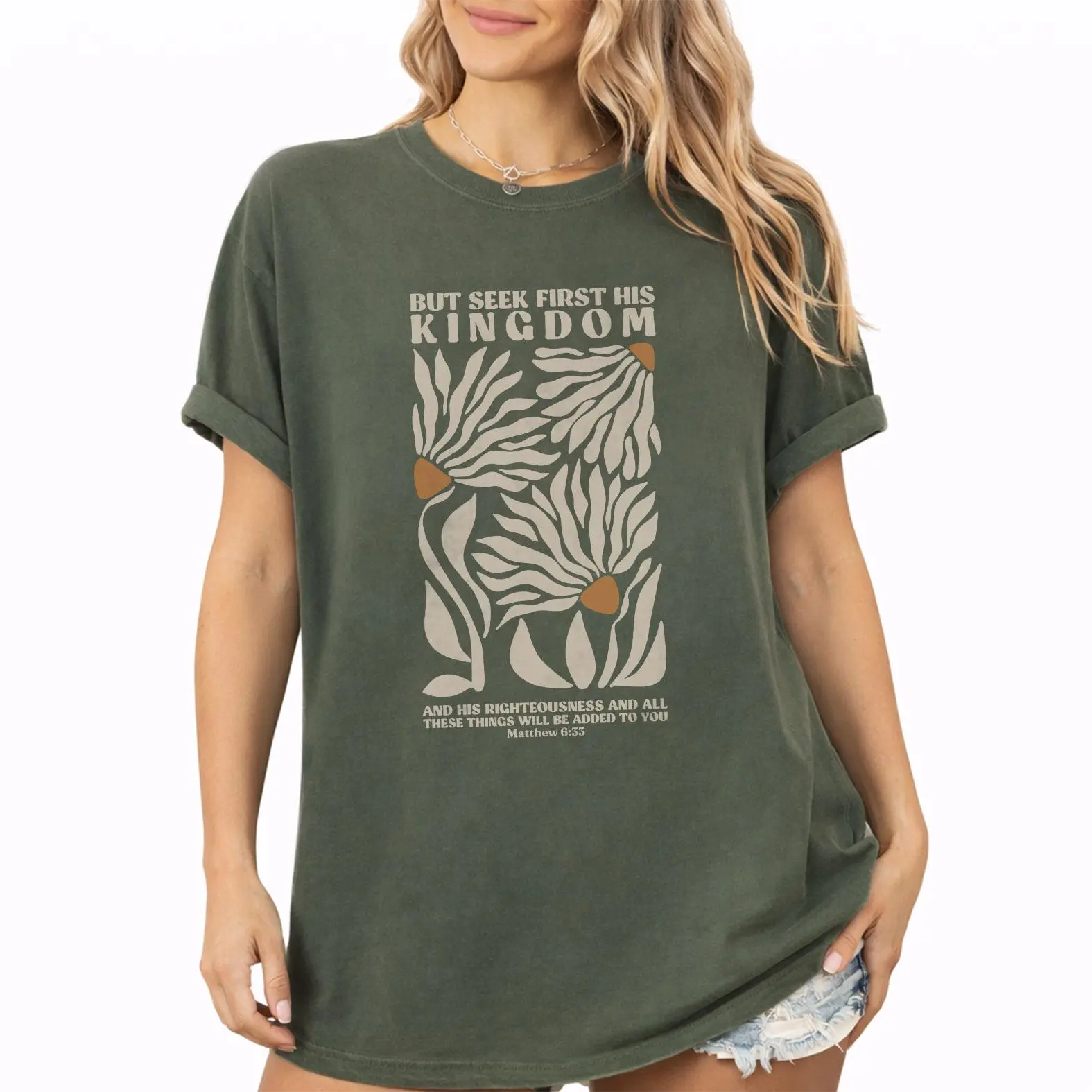 Comfort Colors Seek First His Kingdom Shirt, Christian Faith Shirt, Matthew 6:33 Bible Verse Graphic Tee, Gift for Christian Women