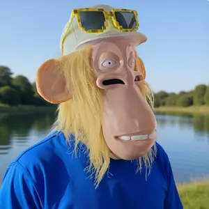 Monkey Mask, Cute Realistic Animal Latex Headgear, Golden Hair with Sunglasses, Christmas Gift, Halloween Party Funny Live Streaming Birthday Gift Performance Costume Props