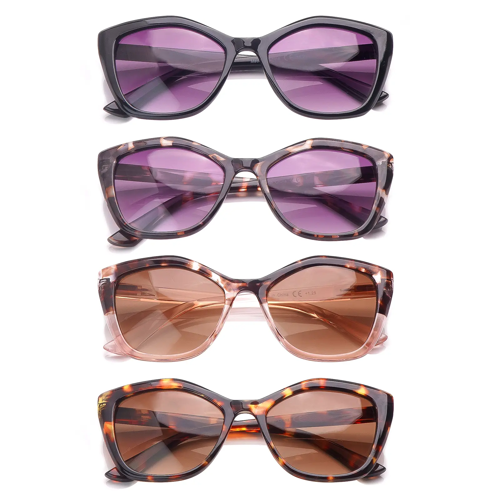 Women's 4-Piece Gray-Tinted Blue Light Blocking Sunglasses - PC Lenses, Stylish Cat-Eye Frames, Spring Hinges, Modern Trendy Beach & Styling Eyewear for Outdoor Activities & Holiday Gifting, Modern Trendy Sunglasses, Trendy Beach Eyewear