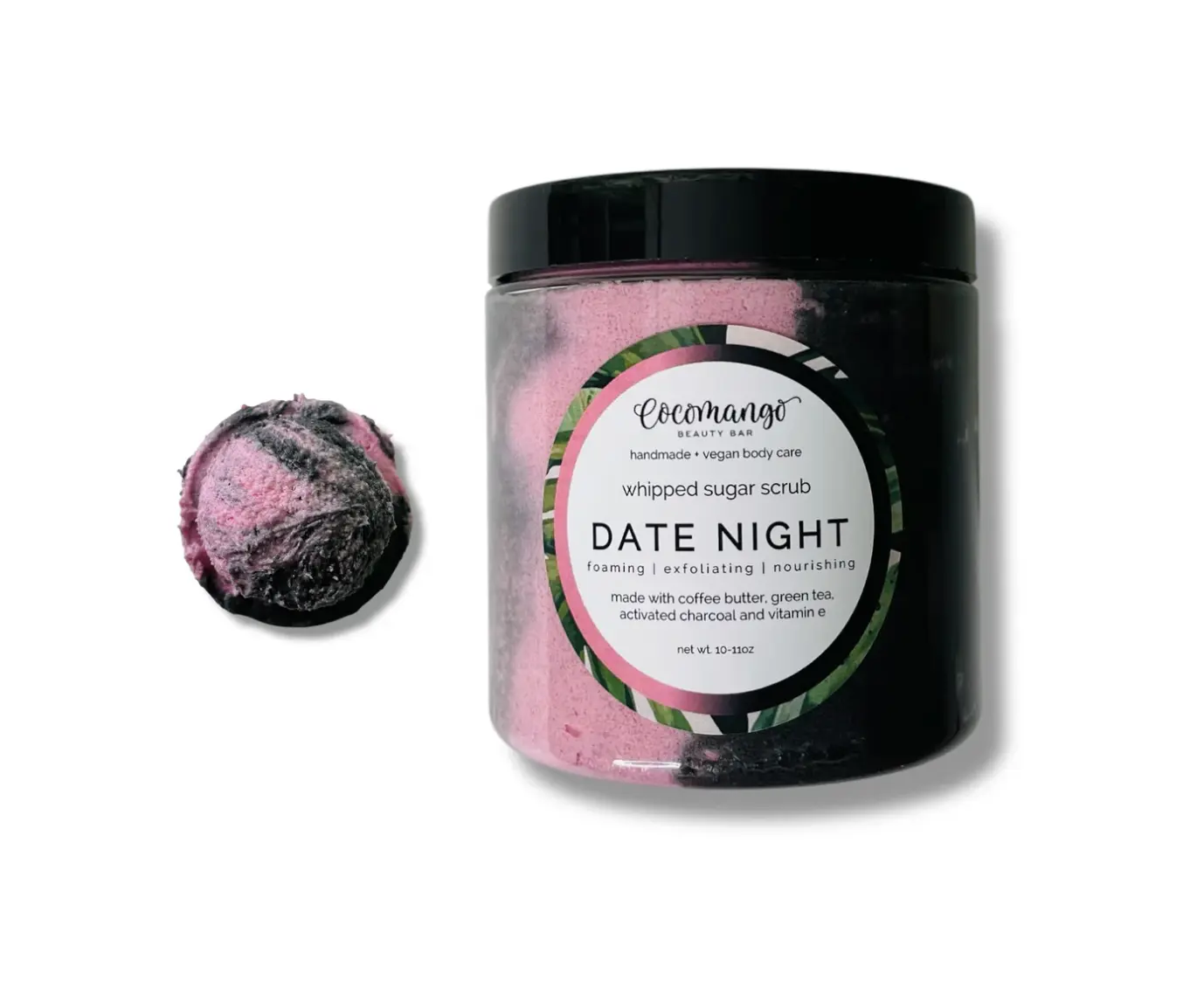 Cocomango Beauty Bar DATE NIGHT Whipped Body Scrub with Activated Charcoal, Coffee Butter, Vitamin E Oil, Sweet Almond Oil