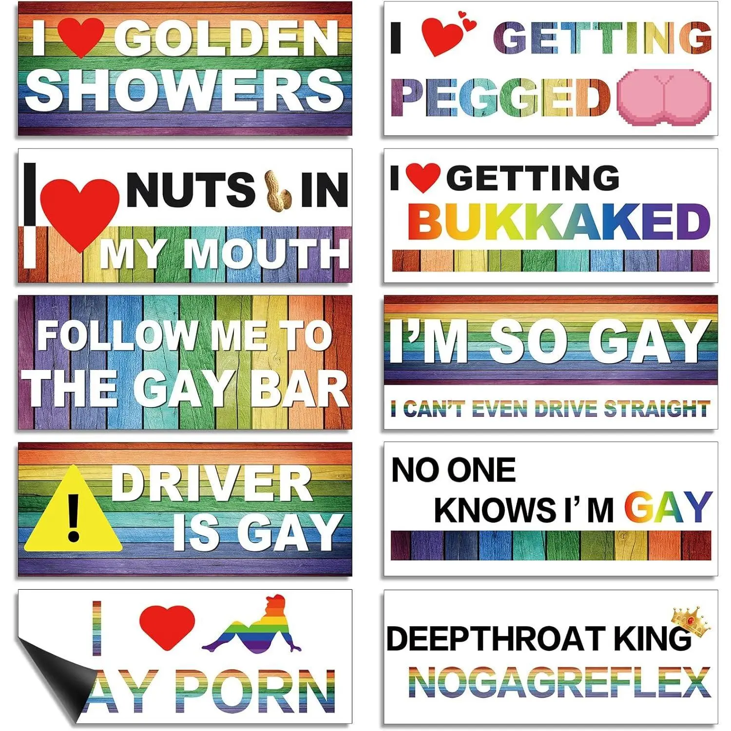 10PCS Prank Magnetic Bumper Stickers – Funny LGBT Rainbow Pride Design, Waterproof Durable Reusable Adult Car Magnet Decals for Truck, Vehicle, Fridge & Luggage
