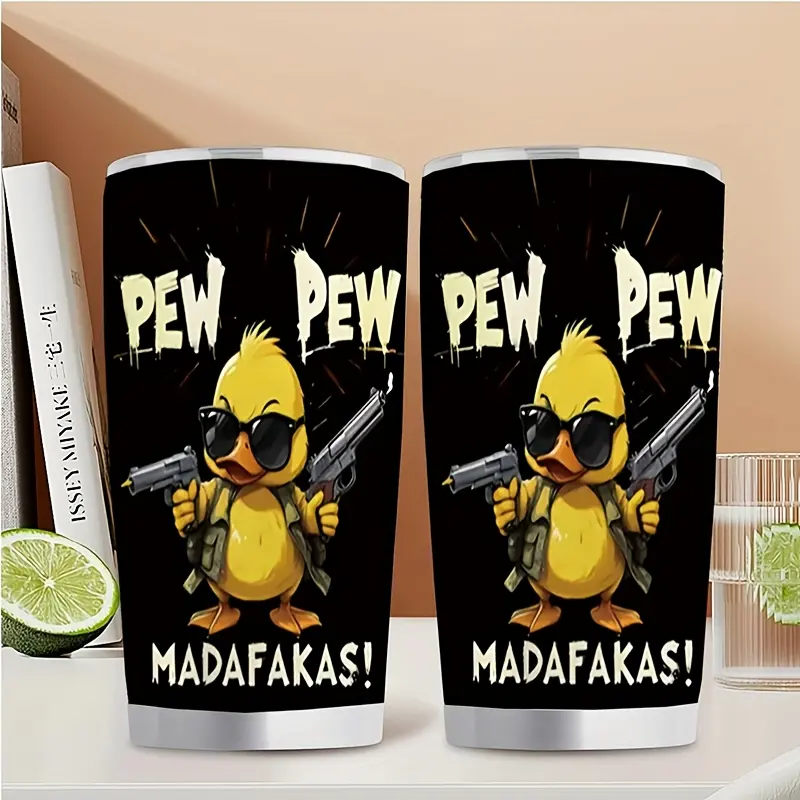 Funny Gamer Duck Tumbler - "Pew Pew" Meme Design - 20oz Stainless Steel Travel Mug - Novelty Gift for Gamers