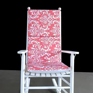 Nursery Room Rocking Chair Cushion, Coral Pink Damask Flower Print