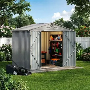 Gaomon 6x8x6.4 ft Galvanized Steel Outdoor Storage Shed, Full-Frame Large Metal Garden Tool Shed with Lockable Doors, Air Vents & Overlapping Panels for Backyard, Patio