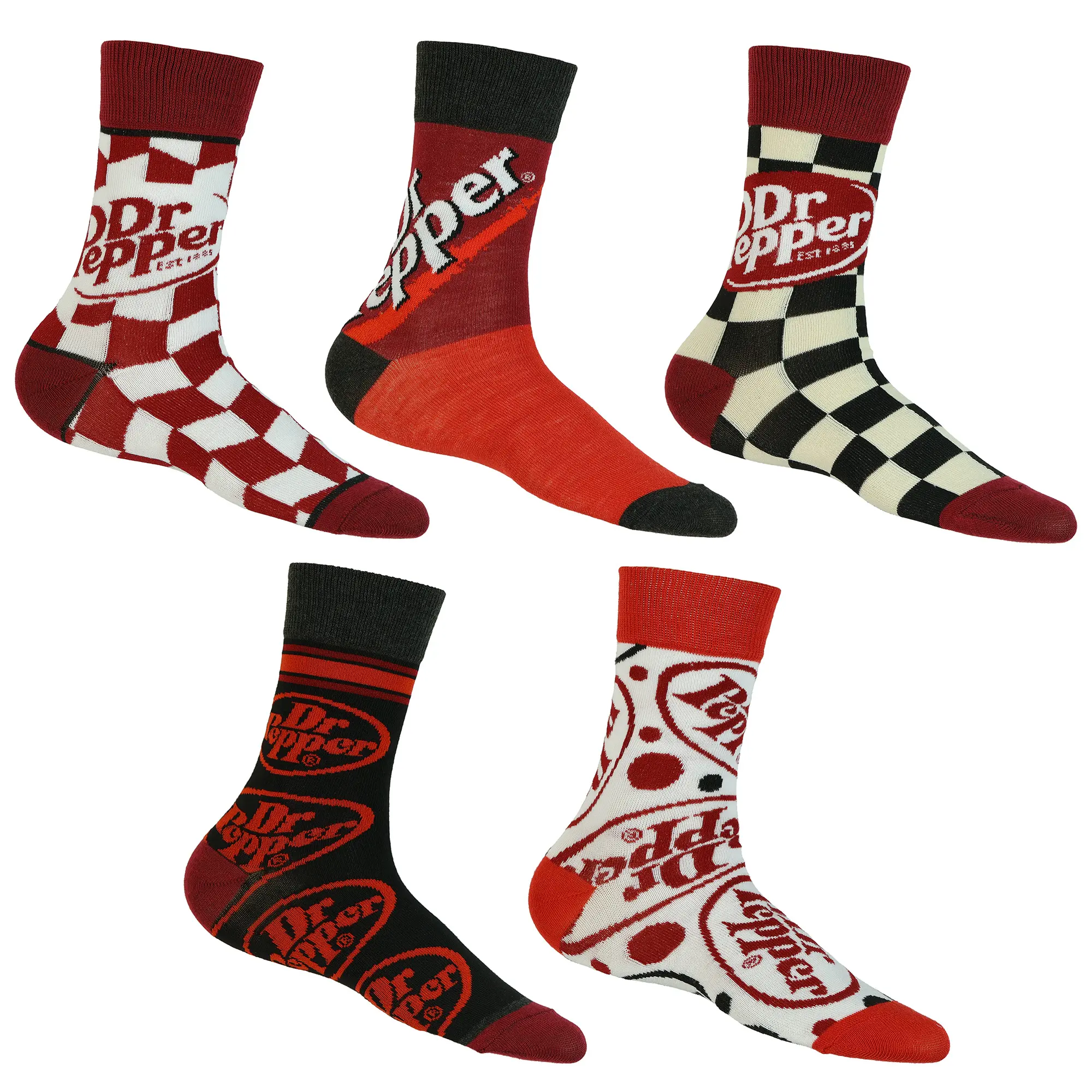 Men's 5-Pack Graphic Crew Socks, Mid-Calf Soda Logo Print, Stretch Spandex Fabric for Everyday Casual Wear, Menswear