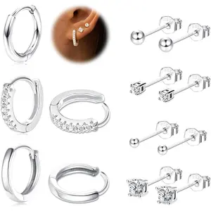 Fansilver 7 count Earrings for Women Huggie Hoop Earrings and Zirconia Studs  9ct  Multiple Piercing Hypoallergenic Cartilage Sleep Earring for Women s