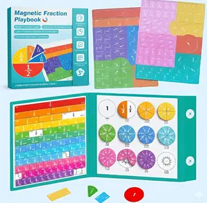 Magnetic Fraction Playbook: Magnetic Fraction Educational Puzzle Tiles & Circles, Fractions Magnets Demonstration Book Montessori Math Manipulatives for Kids Elementary School Game