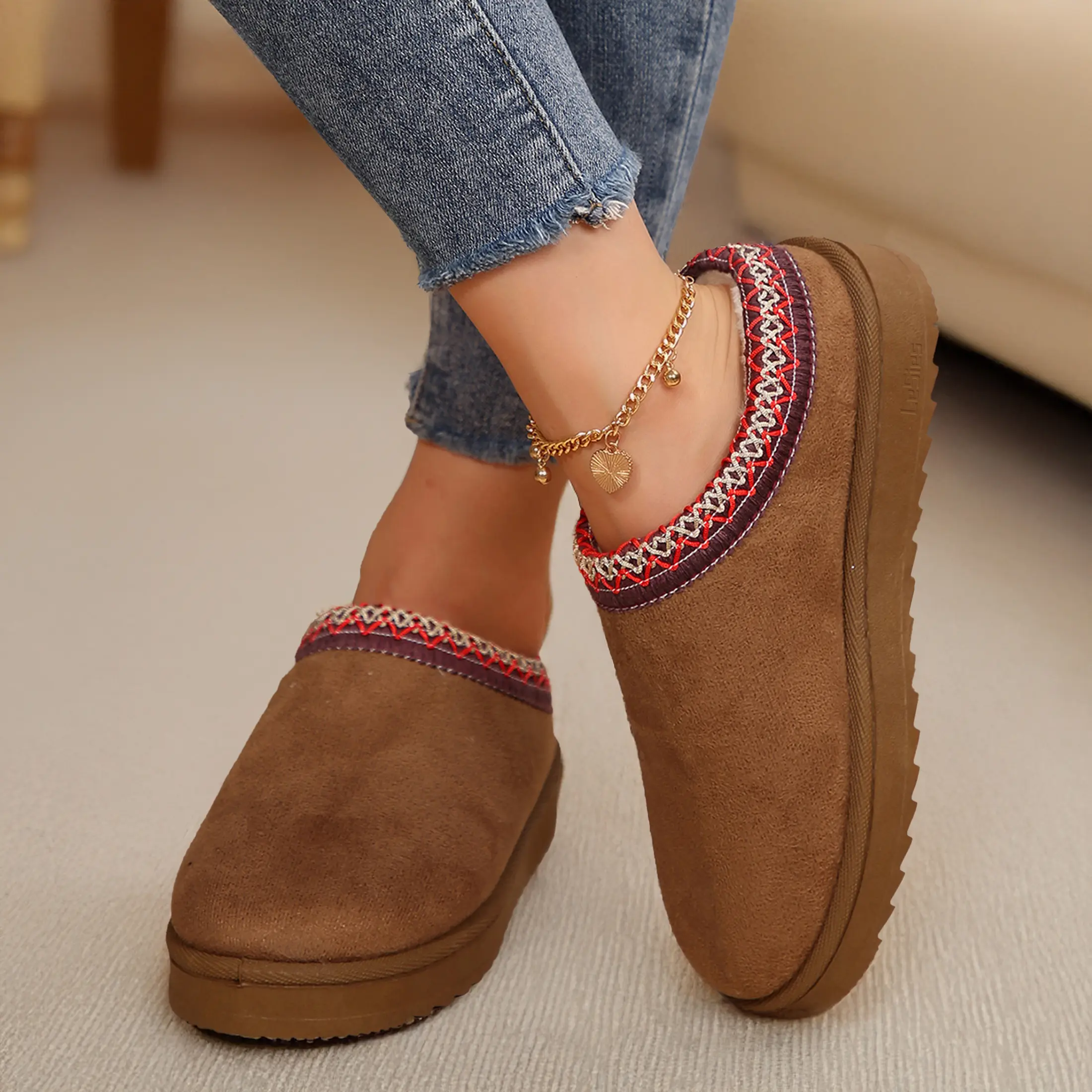 Women's Faux Leather Suede Slippers Platform Snow Boots Warm Comfortable Ankle Boots with Winter Indoor Outdoor Springfresh Casual Shoes Footwear