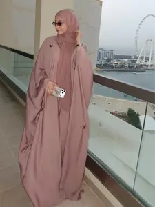 Elegant Islamic Robe for Women, Modest Muslim Outfits, Embroidered Long Dress, Loose Batwing Sleeves, Arab Abaya, All-Season Fashion