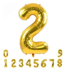 gold number 2 balloon 40 inch, big, large foil helium number balloons,