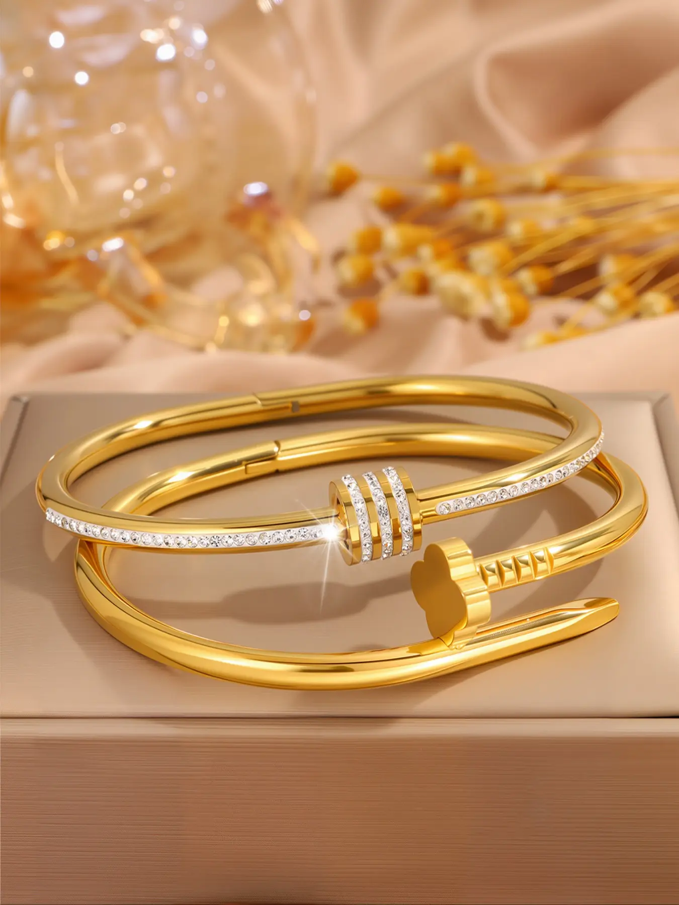 French Elegant Luxury Bracelet Set, Stainless Steel Jewelry for Women & Girls, Perfect Gift for Birthdays, Festivals, Parties, Double Cuff, Fashionable Bracelet, Exquisite Trendy Bracelet, High Quality Bracelet, Fashionable Bracelet Style