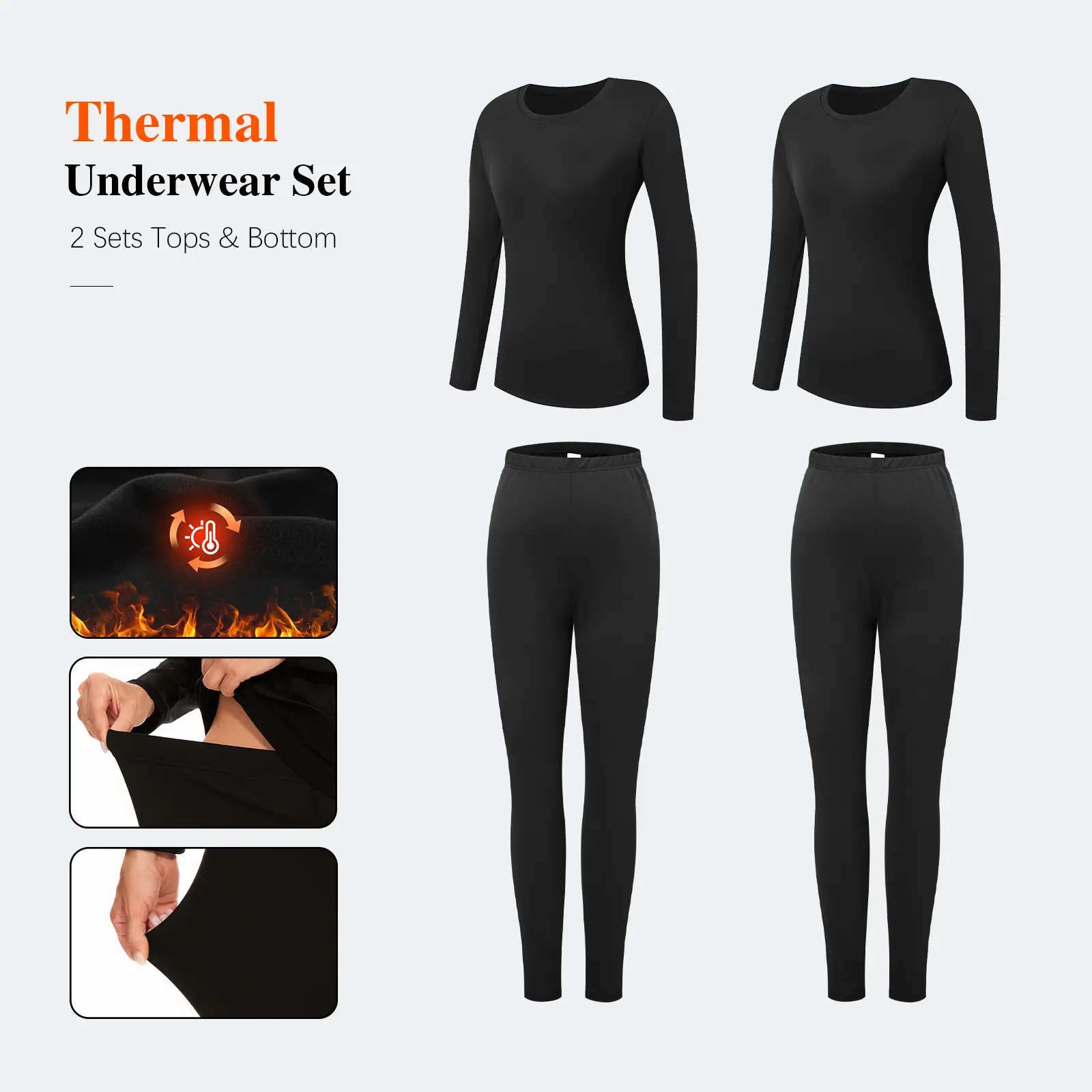 Women's 4-Pack Thermal Underwear Sets, Ultra Warm Fleece-Lined Athletic Base Layer Clothes, Comfortable Long Johns Tops & Bottoms for Sports & Outdoor Activities