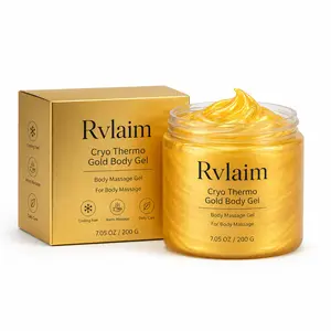 Rvlaim Cryo Thermo Gold Body Gel, Shimmering Body Massage Gel for Daily Body Care, Cooling Feel and Warm Massage Comfort, Lightweight Gold Gel Texture for Arms Belly Hips Thighs and Legs, Men and Women, 7.05 OZ 200 G