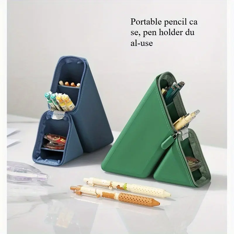 Striped Expandable Pencil Cup, Foldable Desk Pen Holder with Large Capacity and a Multi-Functional Pen Slot, Office Accessories, Desk Supplies, Aesthetic Desk Accessories