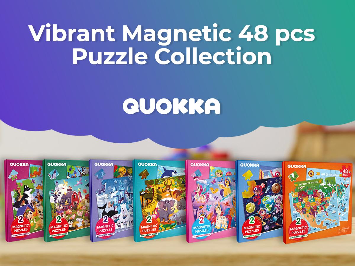 QUOKKA Magnetic Puzzles Book 2x48 Pcs Jigsaw Puzzles for Kids | Travel Activities Toy for Boys and Girls Maps USA & World
