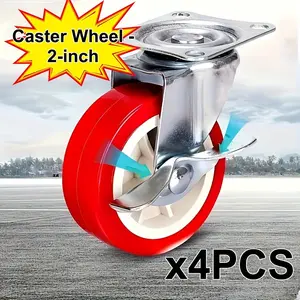 4-Pcs Heavy-Duty 2-Inch Swivel Casters with Brakes, Durable Metal & PVC, 360-Degree Silent Wheels, Ideal for Furniture, Carts, Storage Bins