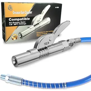 Coupler,  Lock on Greases  Couplers, 12000 PSI Quick Release  Coupler with 12" Spring Flex Hose, Compatible with All   1/8" NPT   Fitting(1 PCS)