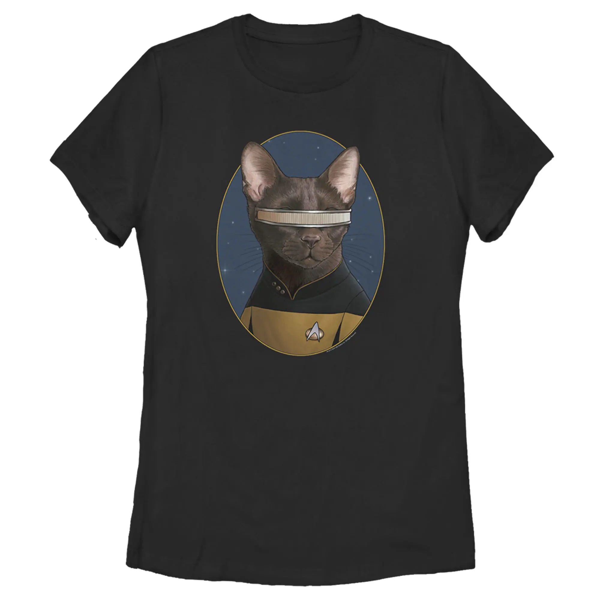 Women's Short-Sleeve Casual Round Neck Graphic Tee, Star Trek: The Next Generation Lieutenant Commander Geordi La Forge Cat T-Shirt