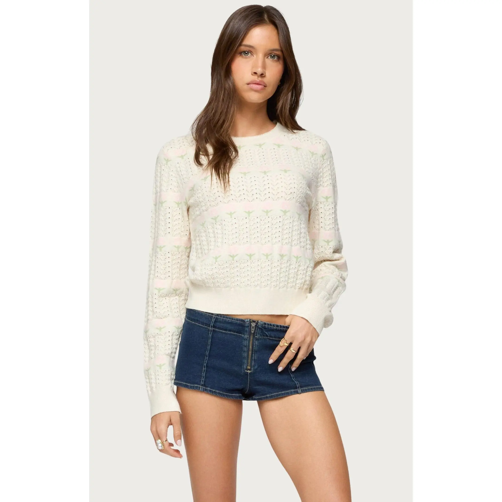 Edikted Women's Emerie Flower Textured Knit Sweater