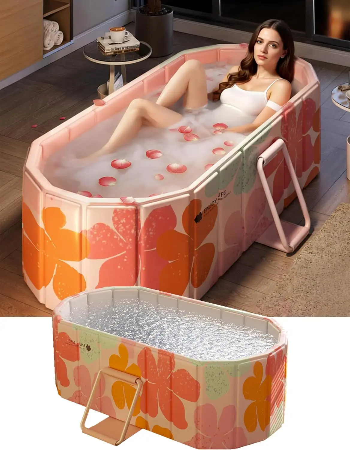 Adult Portable Foldable 1.5M Insulated Soaking Tub - Reinforced Metal Frame, 5 Insulated Layers, Cold Plunge Tub, Hot Spa Bath for Home Aquatic Fitness