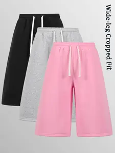 Men's Loose Fit Capri Pants, Casual Drawstring Waist, Knee-Length with Pockets, Street Style, Comfortable Daily Wear, Trendy Fashion, Streetwear, Activewear