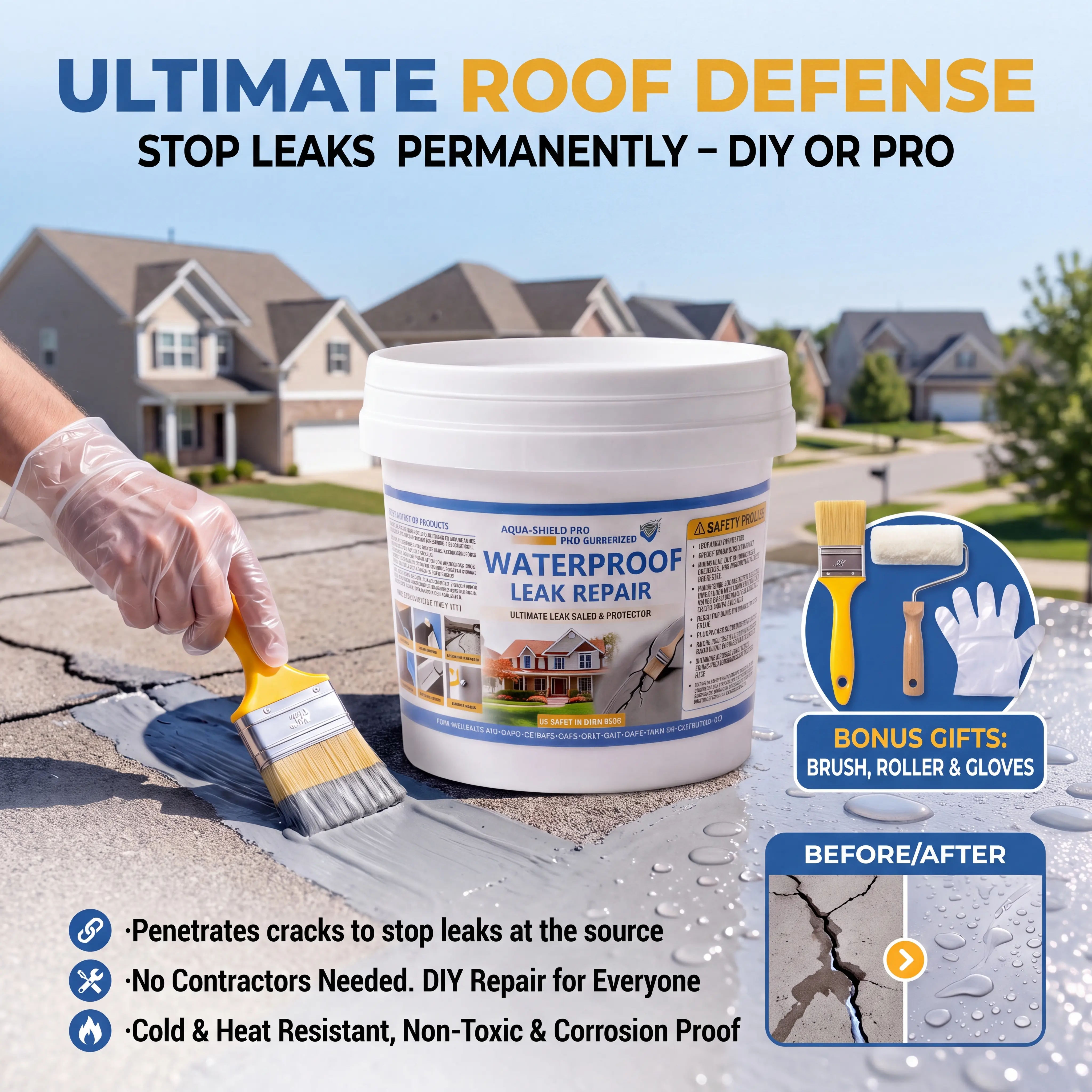Liquid Rubber Waterproof Coating, High Elastic Leak Sealant for Roof, RV, Gutter & Pipe Repair (1.1 lbs / Multi-Pack)