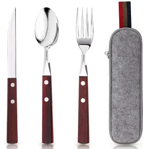 3PCS Stainless Steel Travel Utensils Set with Case, Healthy & Eco-Friendly Full Size Fork, Spoon, Portable, Reusable Utensils with Case