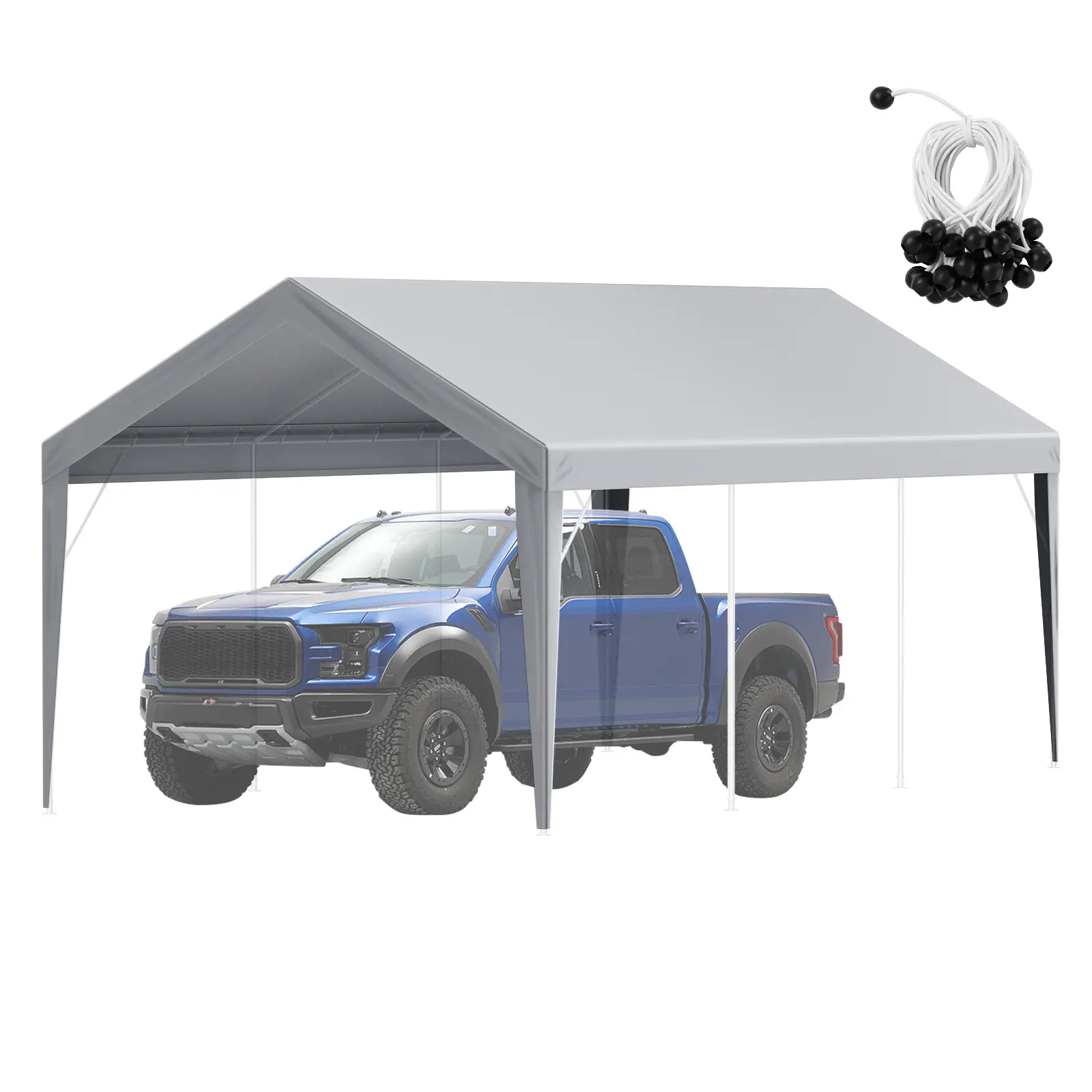 【summerfinds】VEVOR 10x20 ft Carport Replacement Canopy Cover, Heavy-Duty Waterproof UV-Protected Garage Top Tent Shelter Tarp, Easy Installation with Ball Bungees, Grey (Top Cover Only, Frame Not Included) - Father's Day Gift, Outdoor, Sun Protection