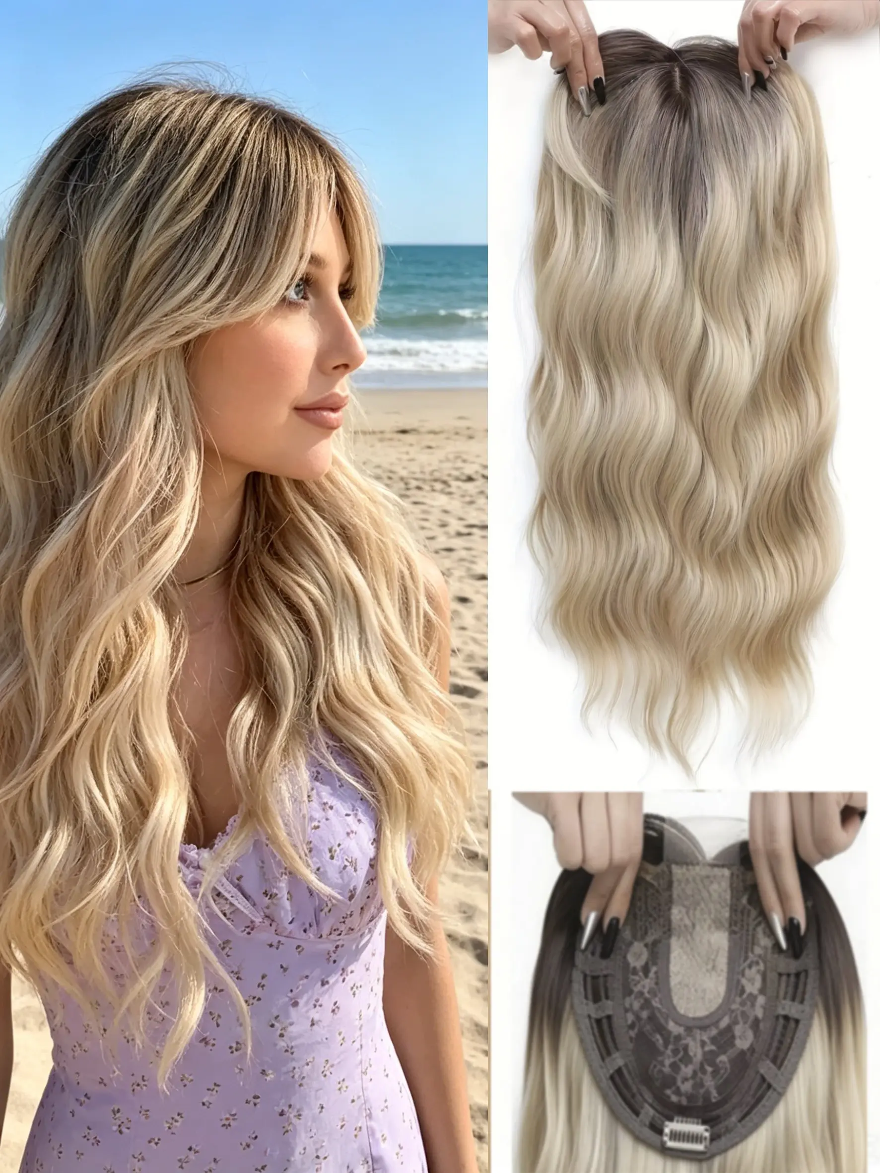 ✨ Natural-Looking Platinum Blonde Wavy Volume! 22 Inch Clip-In Wavy Hair Toppers, Wavy Synthetic Hairpiece, Secure Clips & Soft Waves, Premium Kanekalon for Thinning Hair & All-Day Style Wavy Hairpieces